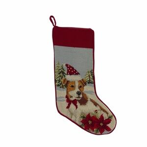 Jack Russell Terrier 100% Wool Needlepoint Lined Christmas Stocking‎ 7” X 18”